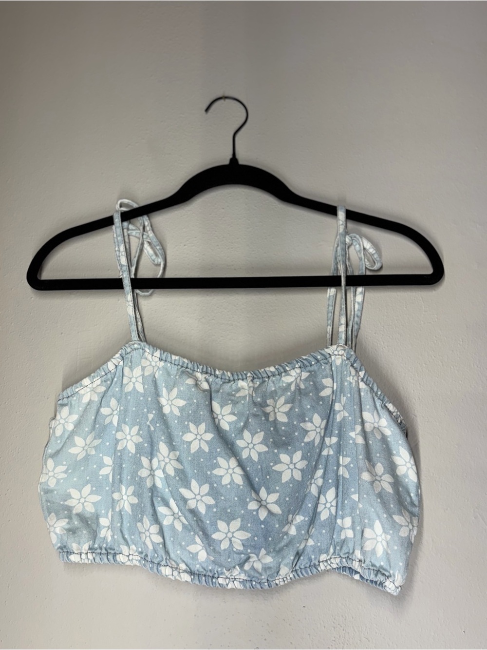Wrangler Light Blue Floral Tie-Strap Crop Top